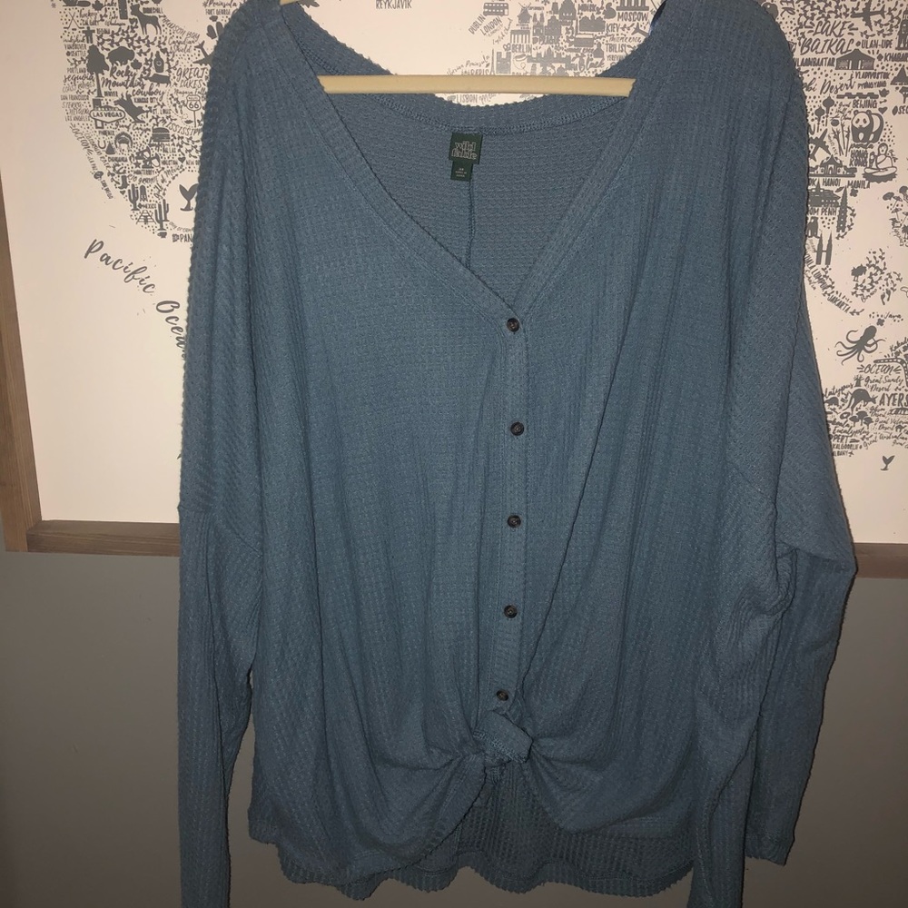 Blue Button Up top with tie